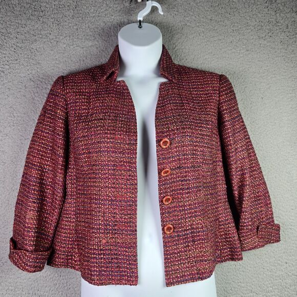 Maggy London Petites Cropped Tweed Silk Blend Blazer Pink Multicolor Classic - Picture 5 of 16